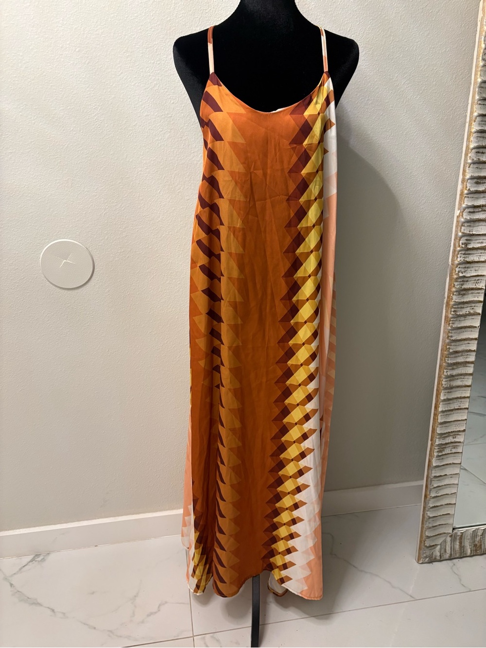Venti6 Orange Geometric Maxi Slip Dress Size S - Picture 8 of 9